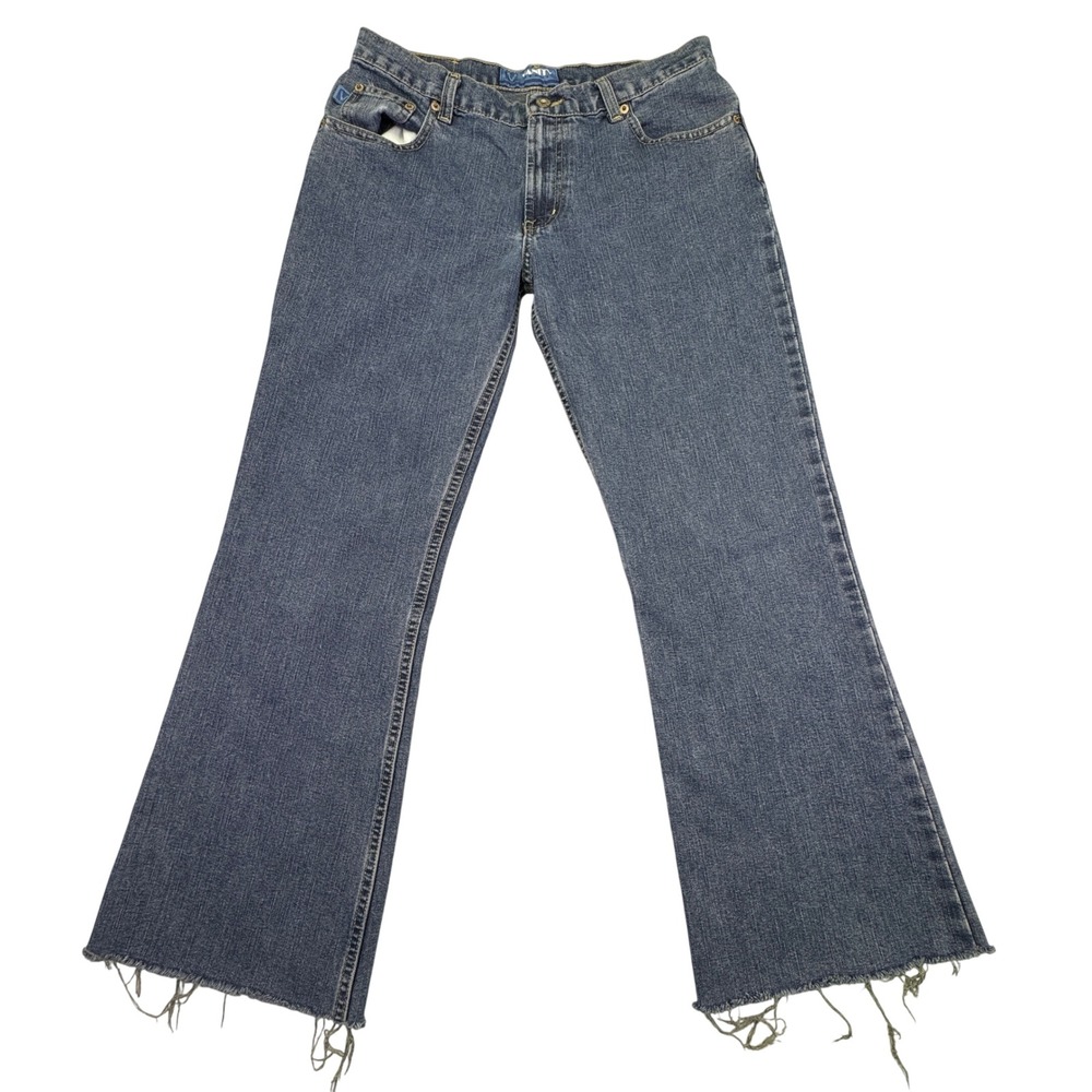 Vanity Jeans Womens Size 27X31 Flare Raw Hem‎ Blue Medium Wash Mid Rise Denim